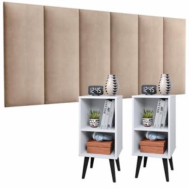 Imagem de Conjunto Cabeceira Cama Casal 1,40 Com Criado Quarto Luxo (Bege - Branco)