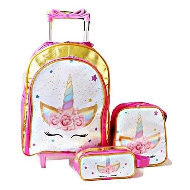 Imagem de Mochila Unicórnio Import Esticável Patins Rodinhas Lancheira Estojo 2kg