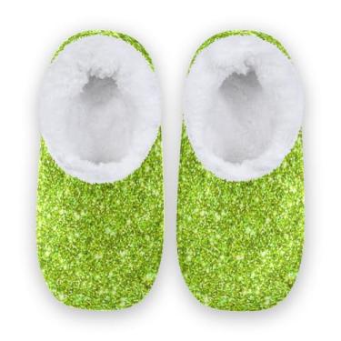 Imagem de CHIFIGNO Chinelos de caqui para mulheres interiores, chinelos masculinos tamanho 11, chinelos de quarto de mulher M-XXL, Glitter verde brilhante, Large