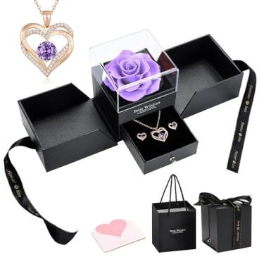 Imagem de Presentes de Dia dos Namorados Forever Preserved Rose Love Box Regalos Para Mujer Colar de Rosas Eternas Brinco Aniversário Regalos, zircônio