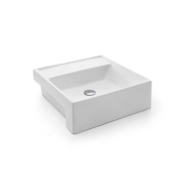 Imagem de Cuba De Semi Encaixe Docol 41x41 970126 Quadrada Com Mesa Branca Esmaltada