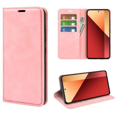 Imagem de Capa para Xiaomi Redmi Note 13 Pro 4G, capa carteira de couro design clássico com slot para cartão e fecho magnético capa dobrável para celular Xiaomi Poco M6 Pro 4G (rosa)