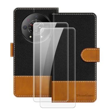 Imagem de MILEGOO Capa de couro para BDV A9 GR capa magnética para celular com carteira e compartimento para cartão + [2 unidades] protetor de tela de vidro temperado para BDV A9 GR (16,7 cm) preto