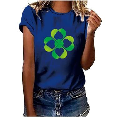 Imagem de Camisetas femininas do Dia de São Patrício com estampa da bandeira irlandesa americana túnica verde Lucky Mama, Azul, M