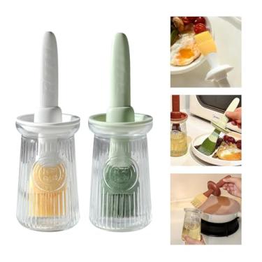 Imagem de Uteynee Dispensador de óleo com escova – Dispensador de azeite de oliva de vidro para cozinha, frasco dispensador de óleo 3 em 1 com escova de silicone para cozinhar molho de vinagre, churrasco e