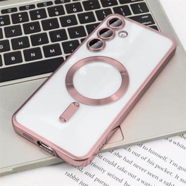Imagem de Capa transparente sem fio revestida para Samsung Galaxy S24 S23 S22 S21 S20 FE Ultra Plus Case Note 20 Lente ultra magnética, rosa, para Galaxy Note20