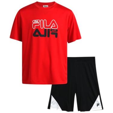Imagem de Fila Conjunto de shorts esportivos para meninos - 2 peças de camiseta dry fit e shorts de ginástica de desempenho - conjunto de roupas esportivas para meninos (4-12), Colorblock vermelho de corrida, 8