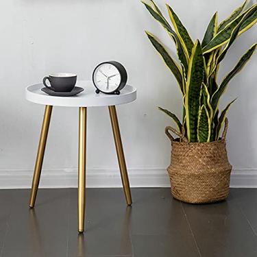 Imagem de PENNY73 Mini mesa redonda de metal verniz para assar mesa lateral com bandeja removível mesa de centro para pequenos espaços, quarto, pátio, branca, G