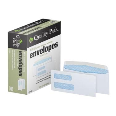 Imagem de Quality Park Envelopes de janela dupla #8-5/8, envelopes de película de segurança, 9,5 x 21,5 cm, papel branco de 10,8 kg, costuras laterais, 500 por caixa (QUA24532)