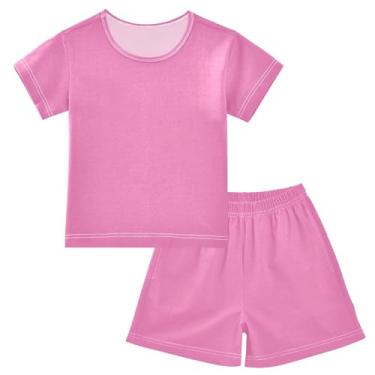 Imagem de CHIFIGNO Conjunto de 2 peças de camiseta de manga curta para meninos e meninas, conjunto de 2 peças, roupas de verão para crianças, tamanho 5-14, Rosa coral, 8 Anos