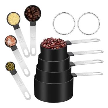 Imagem de LUMAI Conjunto de Medidores de Cozinha com 8 Peças, Inclui Colheres, Xícaras e Copo Dosador em Aço Inoxidável, Precisão e Durabilidade, Ideal para Receitas e Medições – Preto