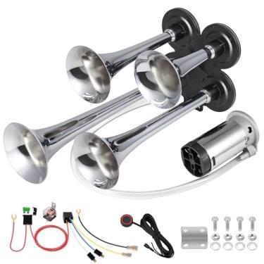 Imagem de BANHAO Kit de buzina de ar de caminhão com 4 buzinas de trompete para caminhão 180DB buzinas de ar super altas para caminhonete SUV, motorhome e outros veículos, 12V