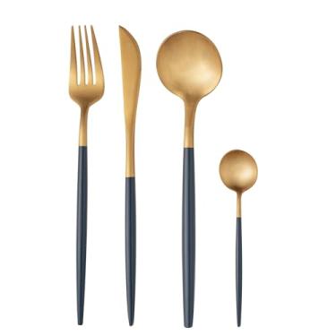 Imagem de WOLFF Faqueiro de Aço Inox Kyoto Dourado e Azul 24 Peças - Jogos de Talheres - Mesa Posta - Utensílios de Cozinha, Enxoval, Casamento, Decoração
