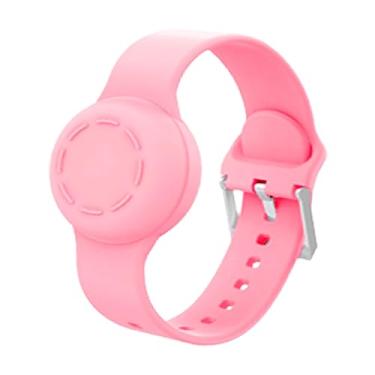 Imagem de SWOXINGO Pulseira Airtag para crianças à prova d'água, pulseira Airtag à prova d'água, pulseira de relógio oculta Airtag de silicone compatível com rastreador Airtag (rosa)