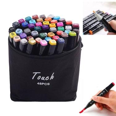 Imagem de Caneta Marcador Permanente 48 Cores Estojo Ponta Dupla Pintura Escola Trabalho Cartaz Desenho