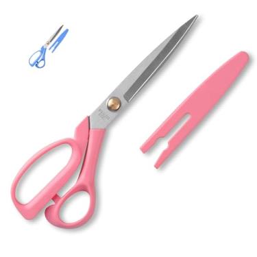 Imagem de ATO-DJCX Tesoura de costura de tecido, tesoura de alfaiate multiuso resistente, tesoura de lâmina ultra afiada de aço inoxidável de 23 cm para artesanato de escritório, alças confortáveis, com capa