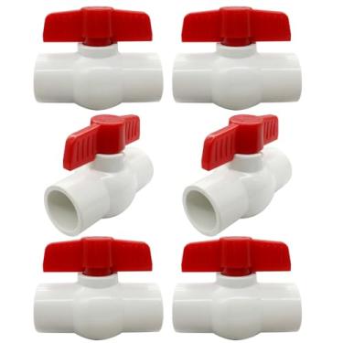 Imagem de BesNPT Válvula esférica de PVC de 1/5.1 cm soquete deslizante válvula de fechamento de tubo de água com alça em T vermelha (pacote com 6)