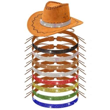 Imagem de XunYee 8 pulseiras de chapéu de cowboy com strass para mulheres, ajustável, com diamantes ocidentais, para homens, boné panamá cowgirl, Colorido., M