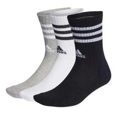 Imagem de Meia Adidas 3 Listras Cano Longo C/ 3 Pares Branco/Preto/Cinza