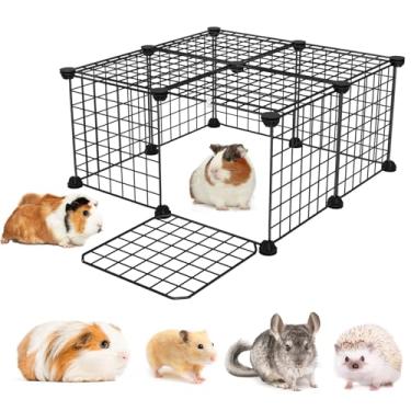 Imagem de Gaiolas DIY para porquinhos-da-índia com porta e topo, gaiola de animais pequenos de 63,5 x 63,5 x 30,5 cm, 12 peças de painéis de grade de metal, cercadinho expansível para porquinhos-da-índia,
