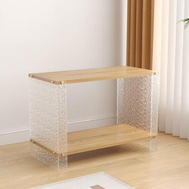 Imagem de Mesa de centro de acrílico para sala de estar, pernas de mesa de acrílico transparente, mesa central com prateleira de armazenamento aberta, mesa lateral minimalista moderna para sala de estar