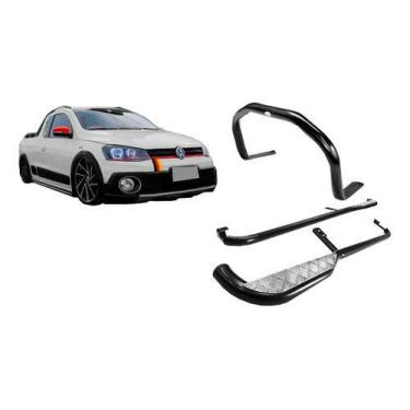 Imagem de Kit Quebra Mato+estribo Chapa Preto Saveiro 2010 Até 2020 - HOZZ