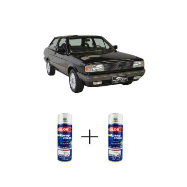 Imagem de Tinta Spray Automotiva Preto Universal VW 300ml + Spray Verniz 300ml -