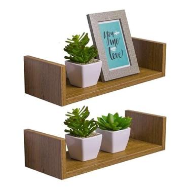 Imagem de Kit 2 Prateleiras U 50 x 20cm Freijó Suporte Invisível