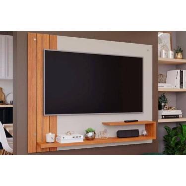Imagem de Painel Quarto p/TV até 50 Polegadas Dunas Ripado c/ Prateleiras 135x108cm Off White/Cinamomo - Permóbili