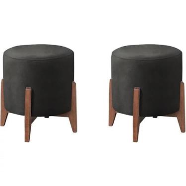 Imagem de Kit 2 Puff Puf Sala Lhor Veludo Preto RM - Móveis Romer, Preto