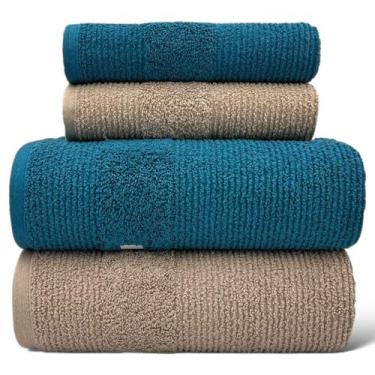 Imagem de Jogo de Toalhas Gigante / Banhão 4 Peças Maria Tereza - Petroleo/Bege 