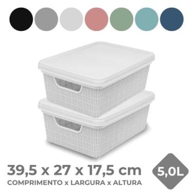 Imagem de Kit 2 Cestos Caixa Organizadora c/ Tampa 28x19 5L Gaveta Armário Organ