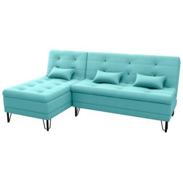 Imagem de Sofá Cama Nice 2 Lugares com Chaise Veludo Verde Menta - Matrix