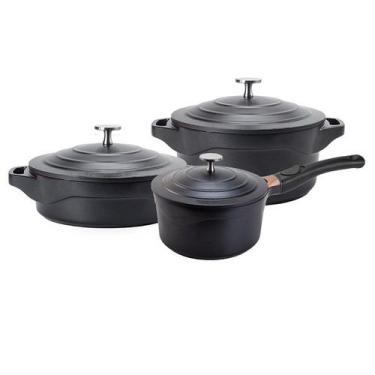 Imagem de Jogo de Panelas 3 Peças Preta Revestimento Cerâmico LE Cook