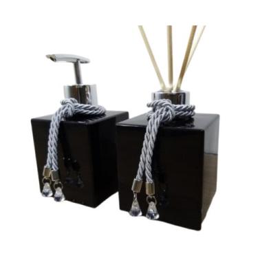 Imagem de Kit Para Lavabo Aromatizador Porta Sabonete Líquido Dispenser Sabonete