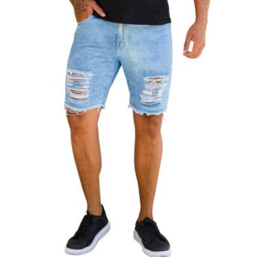 Imagem de Bermuda Short Masculino Rasgado Branco Preto Skinny - Volgue, Jeans mé