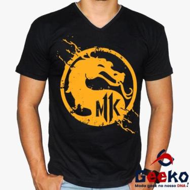 Imagem de Camiseta Mortal Kombat 100% Algodão MK Geeko, Preto gola v, G