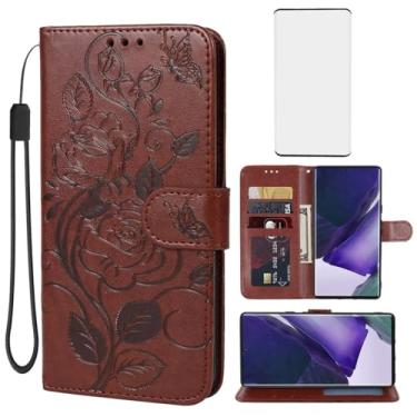 Imagem de Vavies Capa carteira para Galaxy S22 Ultra/Samsung S22 Ultra 5G SM-S908U com protetor de tela de vidro temperado, capa flip de couro floral com suporte para cartão de crédito para Samsung Galaxy S22