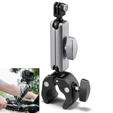 Imagem de ZLMC Braçadeira de guidão suporte de motocicleta 360° Double Ballhead Magic Arm com rosca 1/4 para GoPro 12 11 10 9 8 Insta360 DJI Action Cameras Acessório