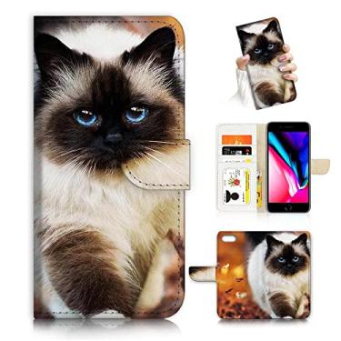 Imagem de AJOURTEK Capa para iPhone 8 Plus, iPhone 7 Plus, iPhone 6 Plus, estilo carteira flip com design artístico, gato, cachorrinho, gatinho, proteção total AD005 (#24898 gato do Himalaia)