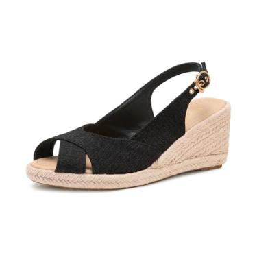 Imagem de Alexis Leroy Sandália feminina com salto cunha com recorte na gáspea, peep toe, Cruz preta, 35