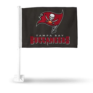 Imagem de Rico Industries Bandeira de carro NFL Tampa Bay Buccaneers preta dupla face - 40,64 cm x 48,26 cm - haste forte que prende no carro/caminhão/automóvel