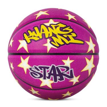 Imagem de Kuangmi Bola de basquete hip-hop, tamanho oficial padrão 7 75 cm, bola de cesta de rua interna e externa, estrela