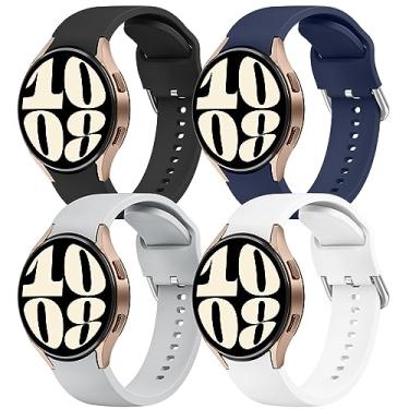 Imagem de AK Pulseiras compatíveis com Samsung Galaxy Watch 5 de 40 mm e 44 mm, pulseiras Galaxy Watch 5 Pro de 45 mm, pulseiras Galaxy Watch 4, pulseira clássica para Galaxy Watch 4, pulseira esportiva de 20 mm ajustável de silicone para Galaxy Watch 5/4 mulheres e homens (preto/azul marinho/cinza/branco)