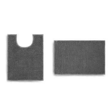 Imagem de Jogo De Tapete Banheiro Popcorn 2 Peças Antiderrapante Cinza