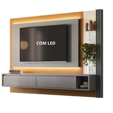 Imagem de Painel para tv cairo 2,07 de largura com led tauari/cinza - Village Mó