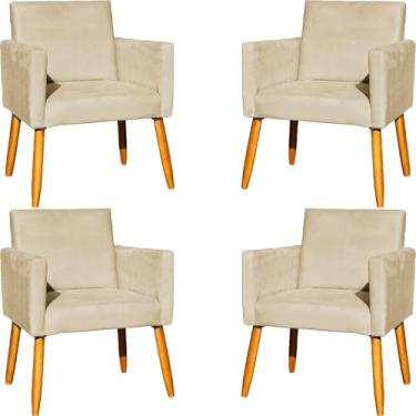 Imagem de Kit 4 Poltronas Para Sala Decorativas Nina Cadeiras Reforçadas Confortáveis Para Recepção Manicure Sala De Espera Escritório Consultório Suede Cores Pé Castanho (Bege)