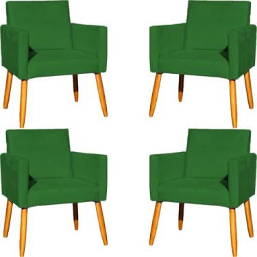 Imagem de Kit 4 Poltronas Para Sala Decorativas Nina Cadeiras Reforçadas Confortáveis Para Recepção Manicure Sala De Espera Escritório Consultório Suede Cores Pé Castanho (Verde)