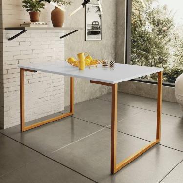 Imagem de Mesa De Jantar Steel Estilo Industrial Pés De Aço 120x80cm Cobre/branco