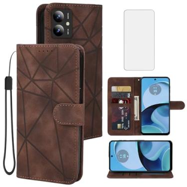 Imagem de Tothedu Capa para Moto G14, Motorola G14 XT2341-2 Capa carteira com protetor de tela de vidro temperado, suporte de couro para cartão de crédito, alça para celular para Motorola Moto G14 marrom